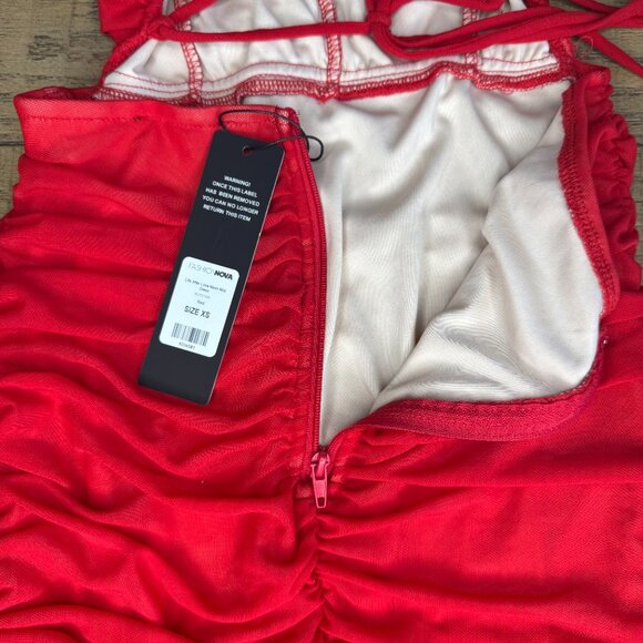 Fashion Nova Red Mesh Ruched Midi Dress – XS (NWT) - Picture 6 of 7